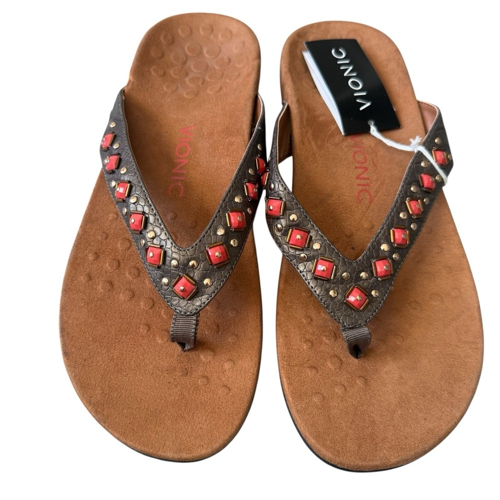 Vionic Floriana brown embellishments flip flop sandal size 11 Wide NEW!